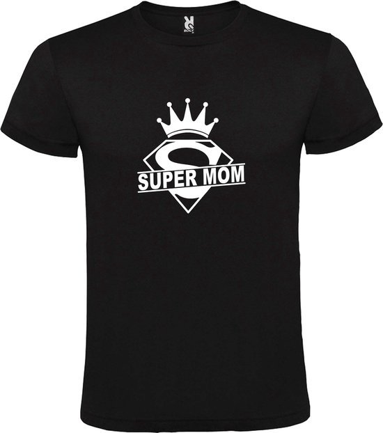 Zwart T shirt met print van "Super Mom " print Wit size M