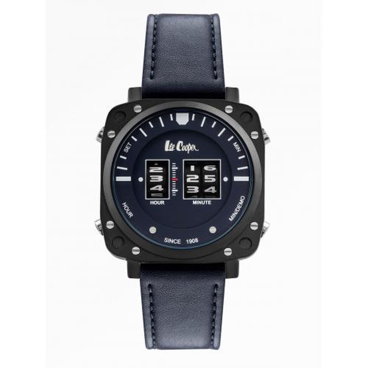 Lee Cooper LC07002.699 - Horloge - Analoog - Mannen - Heren - leren band - Blauw - Zwart - Zilverkleurig - Wit