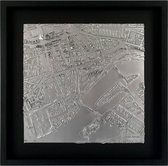 Urban Rescape - Rotterdam Centrum - Stadskaart - 3D - Zilver - Lijst met witte passe-partout - 40x40 cm