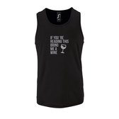 Zwarte Tanktop sportshirt met "If you're reading this bring me a Wine " Print Zilver Size L