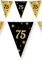 4x stuks leeftijd verjaardag feest vlaggetjes 75 jaar geworden zwart/goud 10 meter