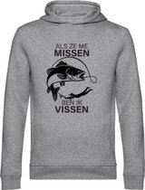 Als ze me missen, ben ik vissen Hoodie - hengelsport - vis - vangen - visclub - hobby - unisex - trui - sweater - capuchon