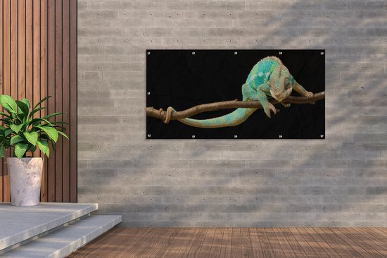 Affiche clôture Caméléon - Branche - Pastel - 200x100 cm - Toile de jardin