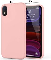 Hoesje Geschikt voor iPhone X / XS Soft Nano siliconen Gel Roze Hoesje Met 2X Glazen screenprotector