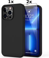 Hoesje Geschikt voor iPhone 12 Pro Max Soft Nano siliconen Gel Zwart Hoesje Met 2X Glazen screenprotector