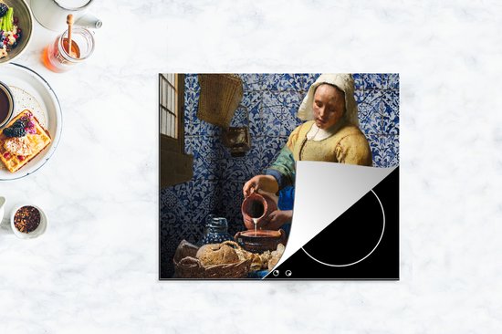 KitchenYeah® Inductie beschermer 60x52 cm - Melkmeisje - Delfts Blauw - Vermeer - Schilderij - Oude meesters - Kookplaataccessoires - Afdekplaat voor kookplaat - Inductiebeschermer - Inductiemat - Inductieplaat mat