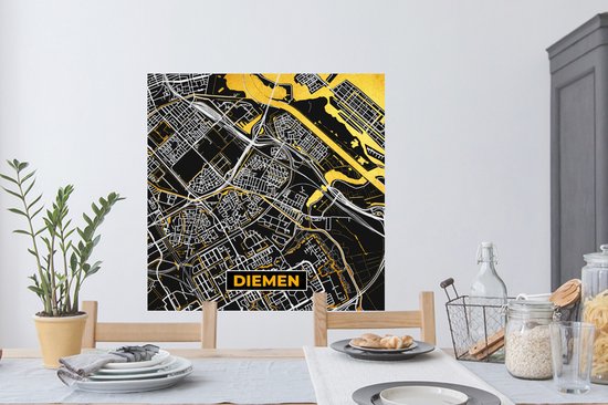 Stickers muraux - Diemen - Black and Gold et Or - Plan de la ville - Carte - Plan d'étage - 100x100 cm - Feuille adhésive XXL