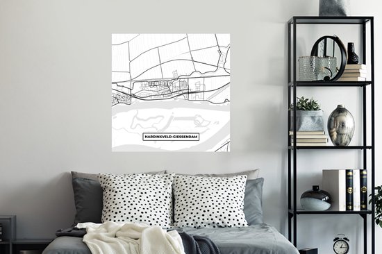 Muurstickers - Sticker Folie - Kaart - Hardinxveld-Giessendam - Plattegrond - Stadskaart - 100x100 cm - Plakfolie - Muurstickers Kinderkamer - Zelfklevend Behang XXL - Zelfklevend behangpapier - Stickerfolie