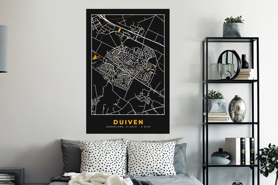 Stickers muraux - Pigeons - Black and Gold et Or - Plan de la ville - Plan d'étage - Carte - 80x120 cm - Film adhésif