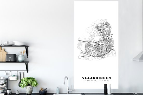 Stickers muraux - Carte - Vlaardingen - Zwart Wit - Plan de la ville - Carte - Nederland - 80x160 cm - Feuille adhésive