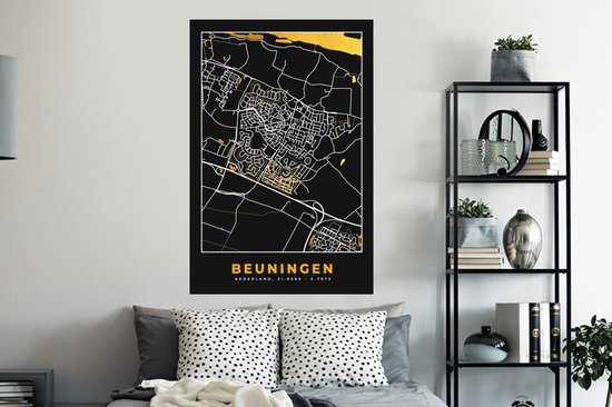 Stickers muraux - Beuningen - Black and Gold et Or - Carte - Plan d'étage - Plan de la ville - 80x120 cm - Feuille adhésive
