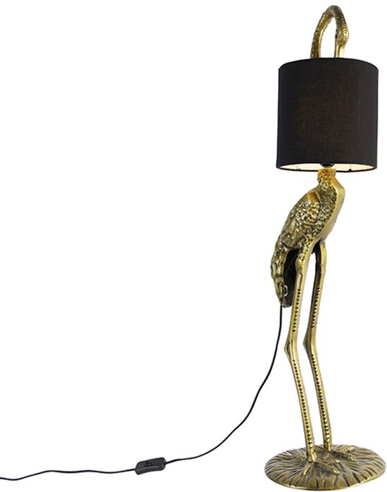 QAZQA animal-fl - Landelijke Vloerlamp | Staande Lamp met kap - 1 lichts - H 965 mm - Zwart Goud - Woonkamer | Slaapkamer | Keuken