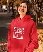 Moederdag Hoodie Super Mom - Kleur Rood | Maat L | Moederdag Cadeautje Voor Mama's