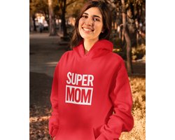 Moederdag Hoodie Super Mom - Kleur Rood | Maat L | Moederdag Cadeautje Voor Mama's