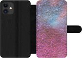Bookcase Geschikt voor iPhone 11 telefoonhoesje - Roze - Glitter - Abstract - Design - Blauw - Met vakjes - Wallet case met magneetsluiting