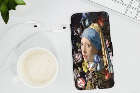 Bookcase Convient pour étui de téléphone iPhone 11 Pro Max - Fille avec une boucle d'oreille en perle - Johannes Vermeer - Fleurs - Avec compartiments - Étui portefeuille avec fermeture magnétique