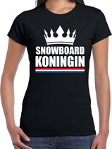 Zwart snowboard koningin apres ski shirt met kroon dames - Sport / hobby kleding XS
