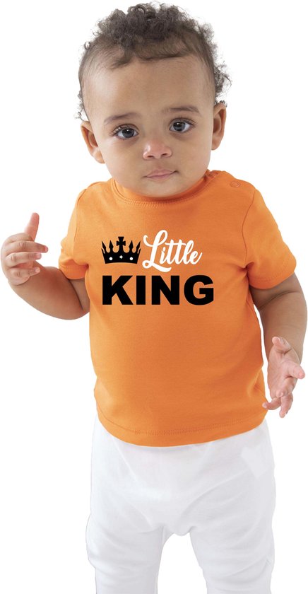 Little King Koningsdag t-shirt - oranje - baby / peuters - jongens - kleding / outfit 0-3 mnd