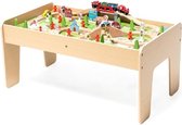 Luxiqo® Houten Treinbaan op Speeltafel – Houten Speeltafel – Houten Treinset – Houten Spoorbaan – Treinset met Tafel – Hout