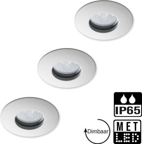 Lybardo LED - Pack de 3 - Spots encastrables - Salle de bain IP65 - Rond - Blanc mat + Spot LED Lybardo Master GU10 - 5,5 watts - Dimmable - Blanc chaud moderne 3000K