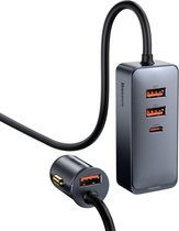 Baseus Autolader USB A & USB C - Auto oplader USB - USB C autolader 4 poorten - Auto lader - Sigarettenaansteker USB oplader auto - Snellader120W (grijs) CCBT-B0G
