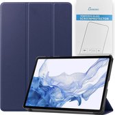 Case2go - Tablet hoes & Screenprotector geschikt voor Samsung Galaxy Tab S8 - 11 Inch - Auto Wake/Sleep functie - Donker Blauw