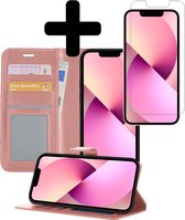 iPhone 13 Pro Max Hoesje Book Case Hoes Met Screenprotector - iPhone 13 Pro Max Case Wallet Cover - iPhone 13 Pro Max Hoesje Met Screenprotector - Rosé Goud