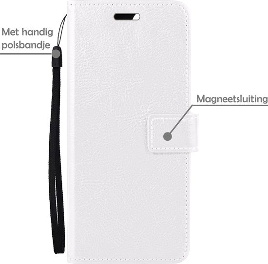 Hoesje - Met Screenprotector - Geschikt voor Apple iPhone 13 Pro Max - Luxe Pasjeshouder - Bookcase Portemonee - Flip Case - Kunstleer Book Case - Flipcase - Book Cover - Walletcase - Portemonneehoes - Telefoonhoesjes - Wit
