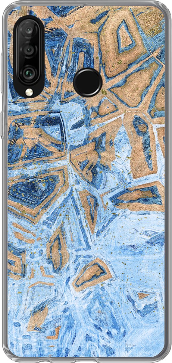 Telefoonhoesje Geschikt voor Huawei P30 Lite hoesje - Marmer print - Verf - Goud - Blauw - Siliconen Telefoonhoesje Telefoonhoesje