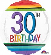 folieballon Regenboogverjaardag 30 jaar 43 cm wit