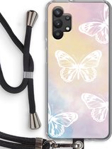 Case Company® - Samsung Galaxy A32 5G hoesje met Koord - White butterfly - Telefoonhoesje met Zwart Koord - Bescherming aan alle Kanten en Over de Schermrand