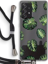 Case Company® - Samsung Galaxy A52 hoesje met Koord - Tropische bladeren - Telefoonhoesje met Zwart Koord - Bescherming aan alle Kanten en Over de Schermrand