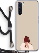 Case Company® - Oppo A91 hoesje met Koord - I drink wine - Telefoonhoesje met Zwart Koord - Bescherming aan alle Kanten en Over de Schermrand