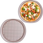 Relaxdays pizzaplaat 2 stuks - bakplaat rond - met gaatjes - voor pizza & flammkuchen