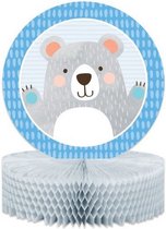 tafeldecoratie Birthday Bear 31 cm karton blauw/grijs