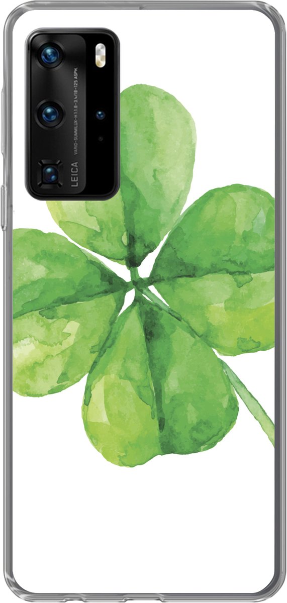 Telefoonhoesje Geschikt voor Huawei P40 Pro hoesje - Klavertje Vier - Waterverf - Plant - Siliconen Telefoonhoesje Telefoonhoesje