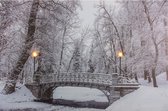 muurdecoratie Brug led 60 x 40 cm canvas wit/grijs
