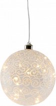kerstbal Deco led 15 cm glas transparant/wit