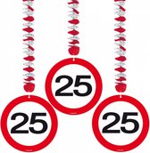 decoratiespiralen 25 jaar 17,5 cm papier rood/wit 3 stuks