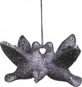 kersthanger twee vogels glitter 10 x 9 cm zilver