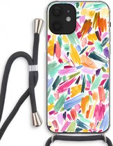 Case Company® - iPhone 12 hoesje met Koord - Watercolor Brushstrokes - Telefoonhoesje met Zwart Koord - Extra Bescherming aan alle Kanten en Over de Schermrand