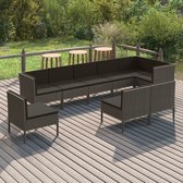 9-delige Loungeset met kussens poly rattan grijs