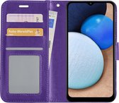 Hoes Geschikt voor Samsung A02s Hoesje Book Case Hoes Flip Cover Wallet Bookcase - Paars