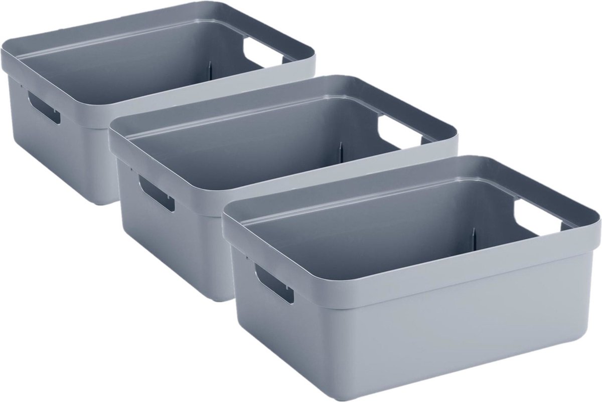 Sunware Opbergbox Sigma - 3x - kunststof - donkerblauw - 24 liter - Opbergbakken/opbergers - 45 x 35 x 18 cm