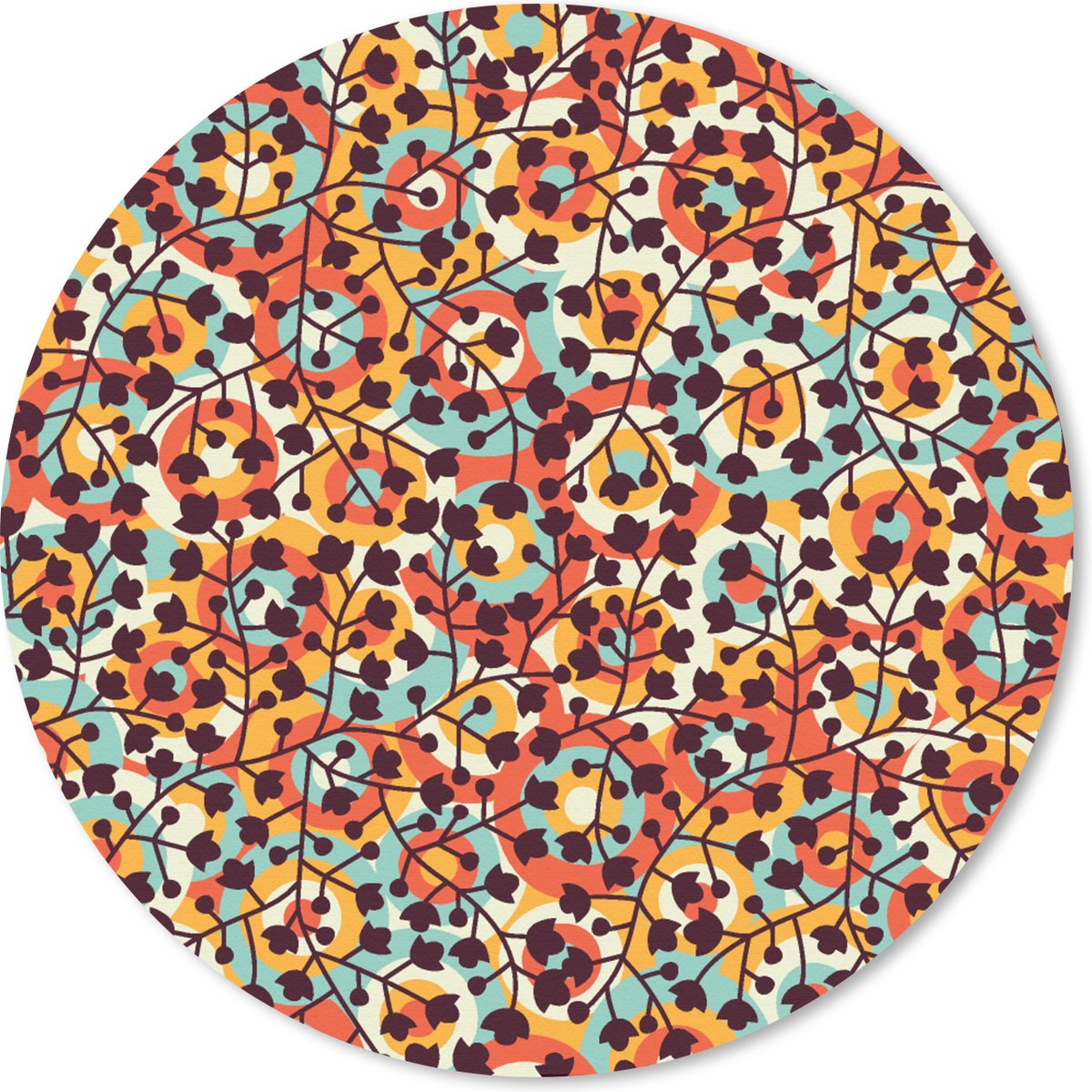 Muismat rond 20x20 cm - Mousepad Bloemen - Bohemian - Cirkel - Patroon - Ronde muismatten