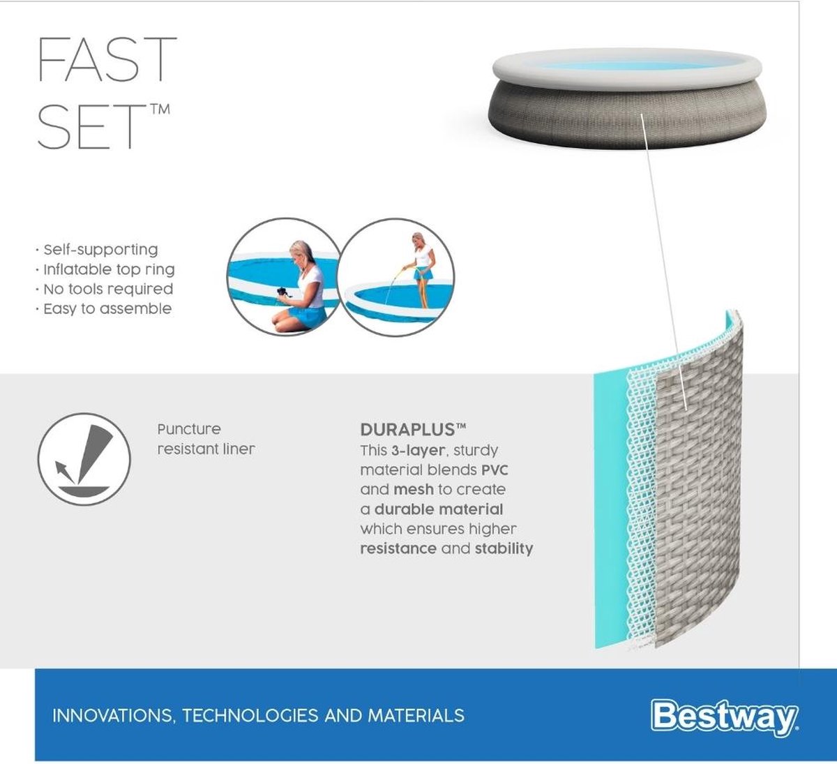 Bestway Fast Set opblaasbaar zwembad met filterpomp - Ø 457 x 84 cm