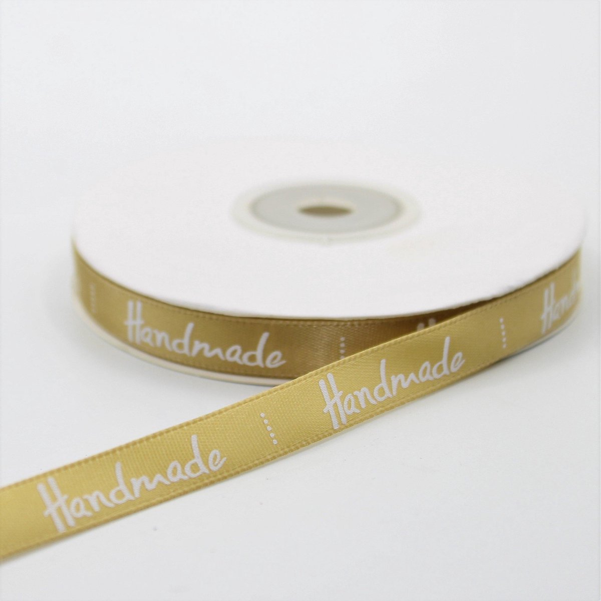 LEDUC Bedrukt Satijnen Lint "Handmade" 22m 10mm Glanzend Zacht Verpakking Cadeaupapier, Taarten Verpakking, Handgemaakt Geel