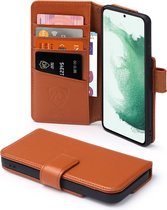 Samsung Galaxy S22 Plus (S22+) Hoesje - Luxe MobyDefend Wallet Bookcase - Lichtbruin - GSM Hoesje - Telefoonhoesje Geschikt Voor Samsung Galaxy S22 Plus (S22+)