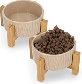 Navaris 2 voerbakjes met standaard - Keramische voerbakset met bamboe houders voor katten en honden - Deens ontwerp - Vaatwasserbestendig