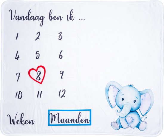 Flouer Mijlpaaldeken Olifant - Milestone deken - Kraamcadeau jongen - Mijlpaaldeken baby - Babyshower jongen - Cadeau baby jongen - Kraamcadeautjes - Mijlpaal deken - Milestone blanket - Babyshower cadeau